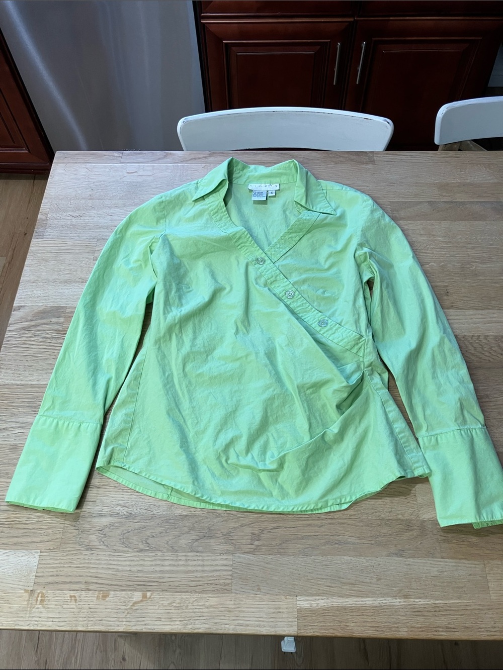 Y2k Ninety Green Button-Front Wrap Top women’s shirt.